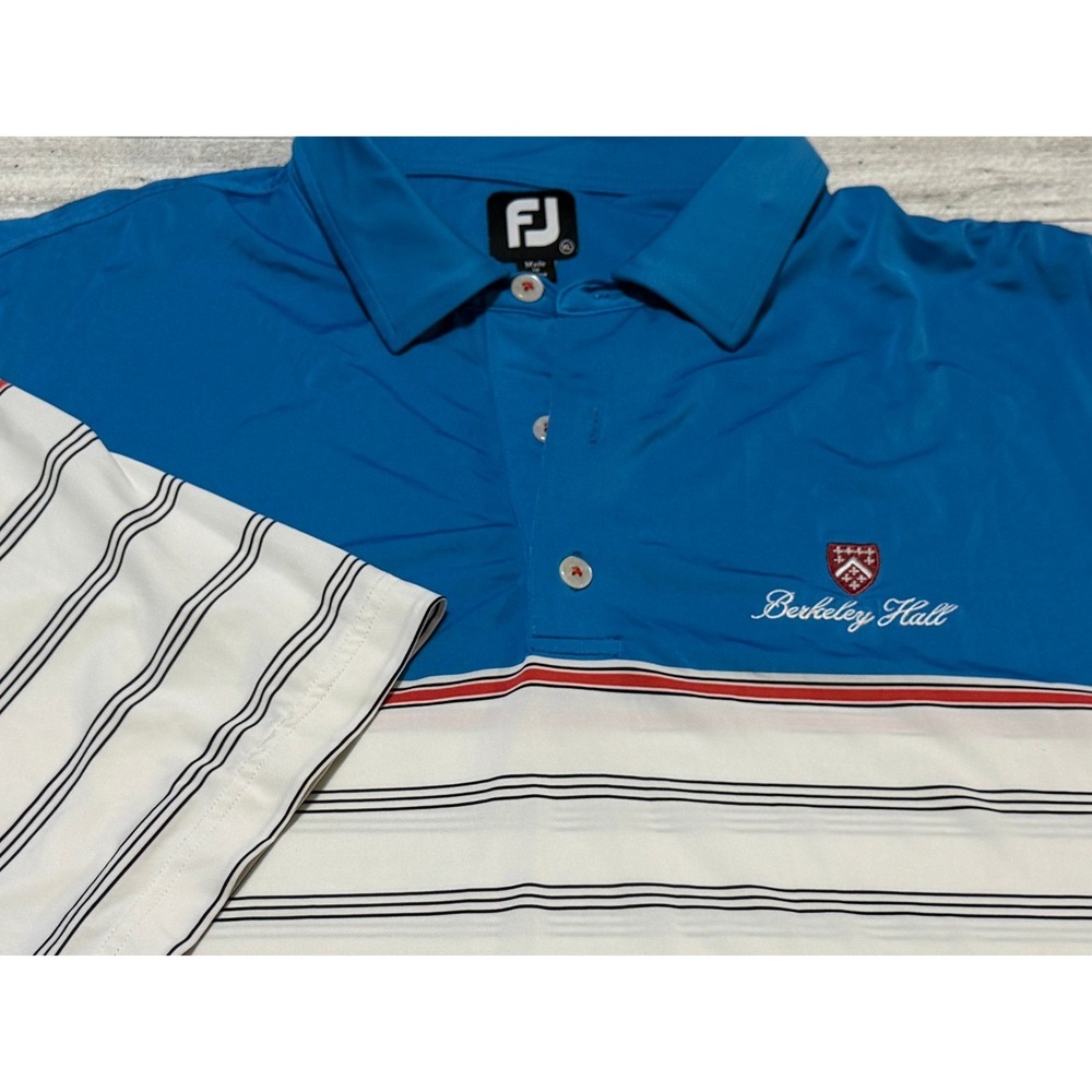 FootJoy Berkeley Hall Golf Polo Shirt Mens XL Blue White Striped Performance FJ